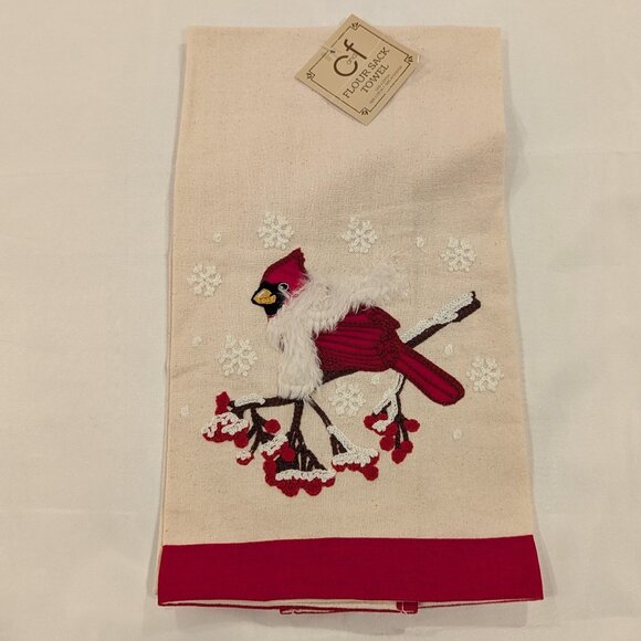 NWT Cardinal Embroidered Applique Flour Sack Hand Towel - Picture 1 of 10
